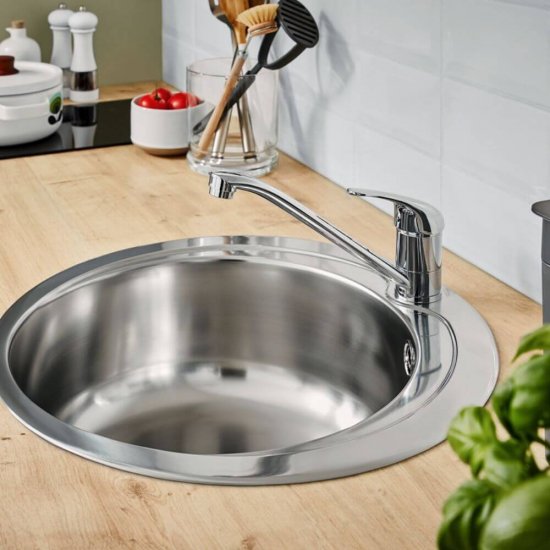 Chiuveta Rotunda Bucatarie Sanobi, 49 cm, Inox Alimentar, Finisaj Mat, Chiuveta Rotunda pentru Blat, Chiuveta Rotunda pentru Bucatarie, Chiuveta de Bucatarie Rotunda, Chiuveta Rotunda de Bucatarie, Chiuveta Bucatarie Universala