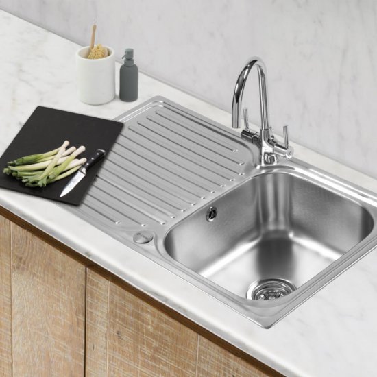 Chiuveta pentru Bucatarie Sanobi, Inox Alimentar, 760x435 mm, Orientare Dreapta, FInisaj Linen, Chiuveta, Chiuveta Inox, Chiuveta Sanobi, Chiuveta Inox Sanobi, Chiuveta pentru Blat, Chiuveta Bucatarie, Chiuveta pentru Bucatarie