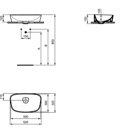 Lavoar Trapezoidal pe Blat IDEAL STANDARD Dea, 52x32 cm, Fara Preaplin, Chiuveta pe Blat, Chiuveta, Lavoar pentru Baie, Lavoar Trapezoidal pentru Baie, Chiuveta Trapezoidala, Chiuveta Trapezoidala pentru Baie, Lavoar fara Preaplin