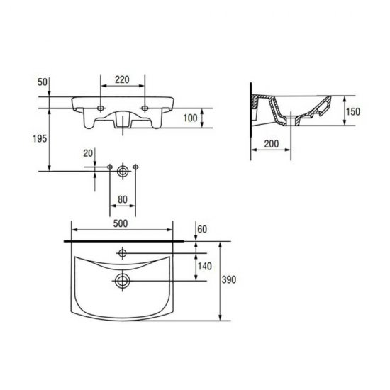 Lavoar  Suspendat, Cersanit Carina, 50x39 cm, Cu Orificiu pentru Baterie si Preaplin, Lavoar Cersanit Suspendat, Lavoar Cersanit Carina, Lavoar cu Orificiu pentru Baterie si Preaplin Cersanit