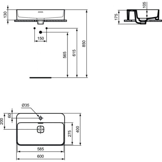 Lavoar Dreptunghiular pe Blat IDEAL STANDARD Strada II, 60x40 cm, Cu Preaplin, Chiuveta pe Blat, Chiuveta pentru Baie, Lavoar pentru Baie, Lavoar Dreptunghiular pentru Baie, Chiuveta Dreptunghiulara, Chiuveta Dreptunghiulara Baie, Lavoar cu Preaplin