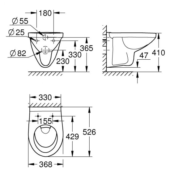 Vas WC Grohe Bau, Montare Suspendata, Alb, Open Rim, 41x52.6x36.8 cm, Set Fixare Inclus, Vas WC, Vas de Toaleta, WC Grohe, Vas WC Alb
