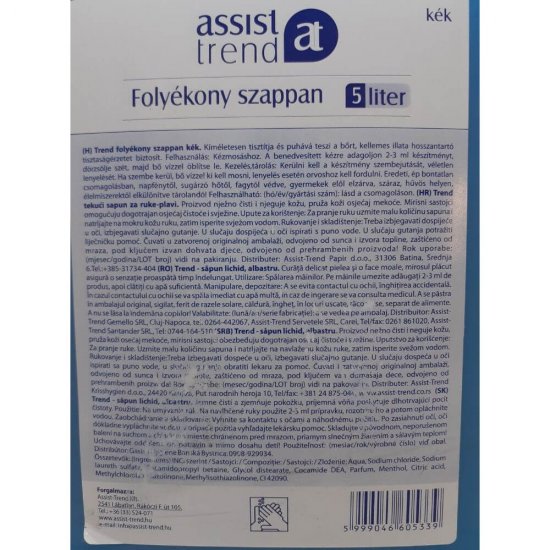 Sapun Lichid Assist Trend, Albastru, 5 L, Bidon Sapun Lichid, Sapun Lichid Albastru, Sapun pentru Maini, Sapun Maini, Sapun Lichid pentru Maini, Sapun Delicat, Sapun Lichid Delicat, Sapun Piele Moale, Sapun pentru Piele Moale