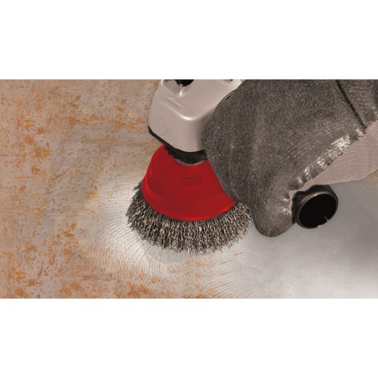 Perie Frontala de Sarma Tip Cupa Verto, 100 mm, Prindere M14, pentru Flex, Perie Sarma Flex, Perii Sarma Flex, Perii de Sarma pentru Flex, Perii Sarma Curatare, Perii Curatare Otel, Perii Curatare Metal, Perii de Curatare
