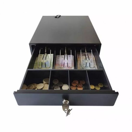 Sertar de Bani Metalic Mic CDE300BK, 3 Compartimente Bacnote si 4 Compartimente Monede, Culoare Negru