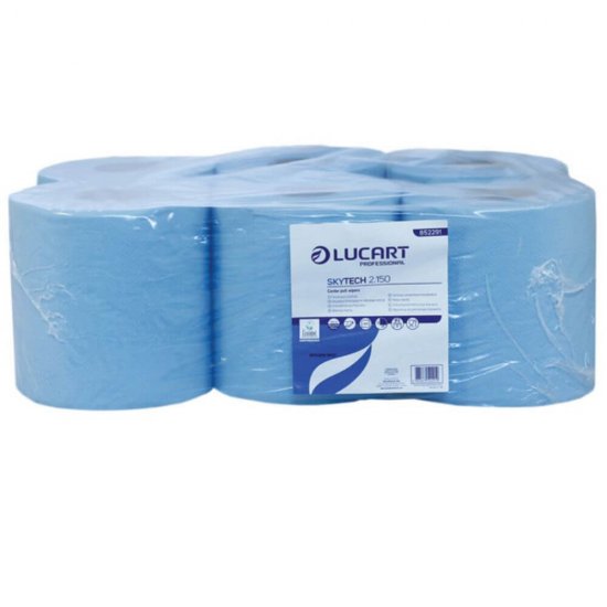 Prosop Hartie Lucart Strong, 2 Straturi, 19x35 cm, 6 Buc/Set, 450 Foi/Rola, Lungime Rola 158 m, Culoare Albastra, Rola Servetele Hartie, Prosoape Hartie si Servetele, Prosoape de Hartie pentru Dispenser, Prosoape Unica Folosinta