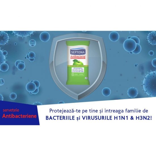 Servetele Umede Antibacteriene SEPTONA, 15 Buc/Set, Parfum de Mere Verzi, Servetele Umede Septona, Servetele Antibacteriene Septona, Servetele Antibacteriene, Servetele Umede pentru Maini, Servetele Dezinfectante pentru Maini