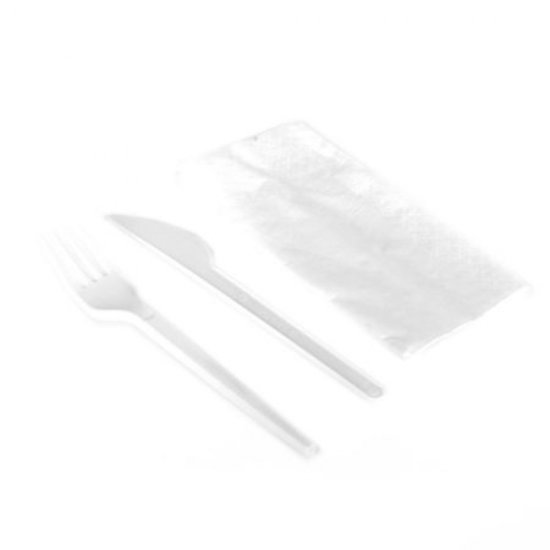 Set Tacamuri Plastic Unica Folosinta OTI, 100 Buc/Set, Furculita, Cutit si Servetel, Culoare Alba, Tacamuri Fast Food, Seturi Unica Folosinta Catering, Tacamuri de Unica Folosinta, Tacamuri de Plastic
