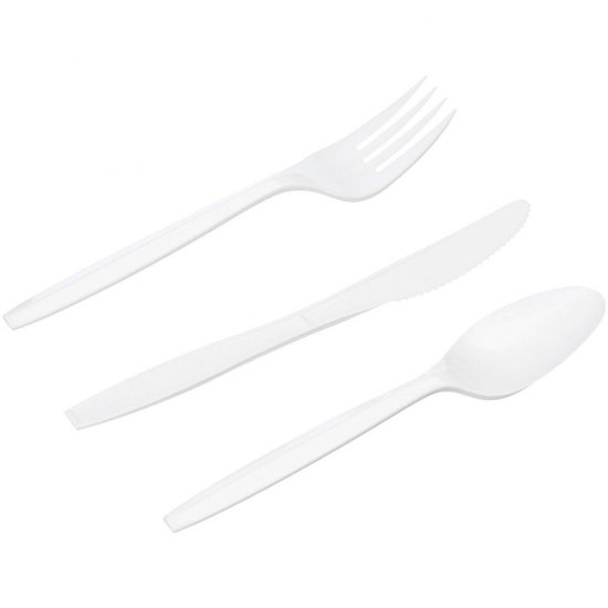 Tacamuri de Unica Folosinta din Plastic, 100 Buc/Bax, Alba, Seturi Tacamuri de Unica Folosinta, Tacamuri Catering, Tacamuri Fast-Food