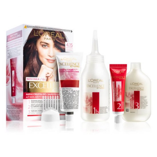 Vopsea de Par Permanenta L'OREAL Paris Excellence Creme 4.15, Saten Mediu Glacial, 192 ml, Cu Amoniac, Vopsea de Par, Vopsea de Par Permanenta, Vopsea de Par L'OREAL, Vopsea de Par L'OREAL Paris Excellence, Vopsea Permanenta L'OREAL