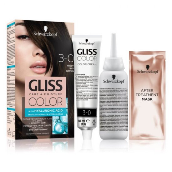 Vopsea de Par Permanenta GLISS Color 143 ml, 3-0, Saten Intens, Vopsea de Par Permanenta cu Acid Hialuronic, Vopsea de Par Saten, Vopsea de Par Gliss Schwarzkopf, Vopsea Permanenta Par, Vopsele de Par Gliss