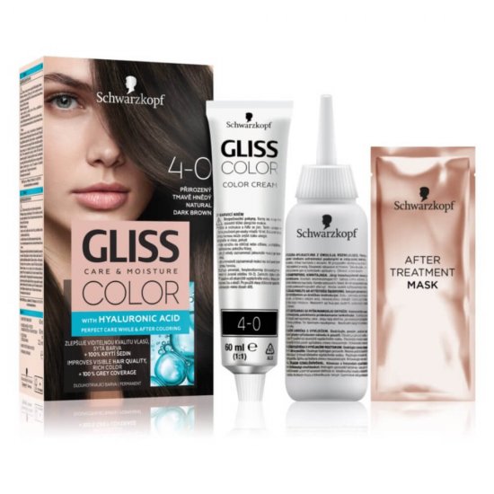 Vopsea de Par Permanenta GLISS Color 143 ml, 4-0, Saten Inchis Natural, Vopsea de Par Permanenta cu Acid Hialuronic, Vopsea de Par Saten Inchis, Vopsea de Par Gliss Schwarzkopf, Vopsea Permanenta Par, Vopsele de Par Gliss