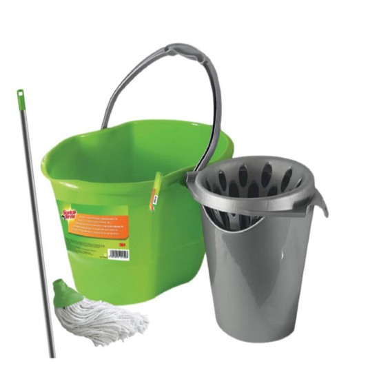 Set Galeata cu Storcator Separator si Coada cu Mop din Bumbac SCOTCH BRITE, Culoare Verde si Gri, 15 L, Galeata pentru Curatenie Scotch Brite, Galeata pentru Mop, Galeti cu Storcator, Galeata pentru Uz Casnic, Galeata cu Mop, Galeti cu Mop