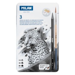 Creion Grafit Solubil Milan in Cutie Metalica, 3 Buc/Set