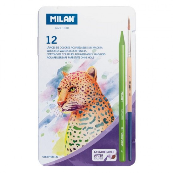 Creion Grafit Color Solubil Milan in Cutie Metalica, 12 Buc/Set