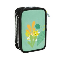Penar Echipat Milan cu 3 Fermoare, Model Leopard, Dimensiuni 19.5x13x7.5 cm, Material Poliester, Culoare Verde/Galben