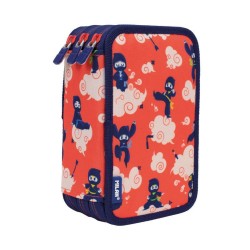 Penar Echipat Milan cu 3 Fermoare, Model Ninjutsu, Dimensiuni 19.5x13x7.5 cm, Material Poliester, Culoare Rosu