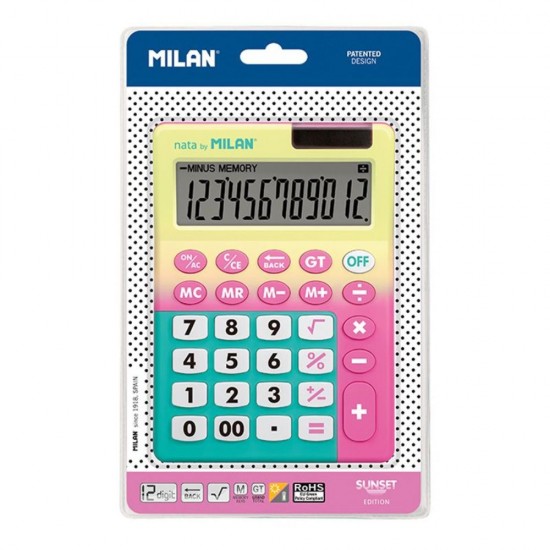 Calculator de Birou Milan, 12 Digits, Corp Plastic, Culoare Galben/Roz