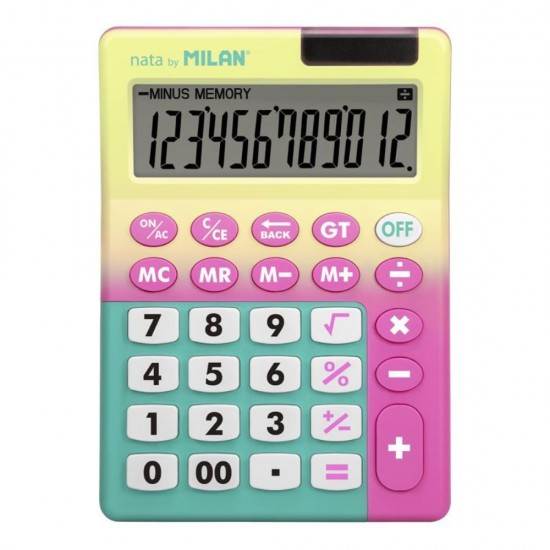 Calculator de Birou Milan, 12 Digits, Corp Plastic, Culoare Galben/Roz