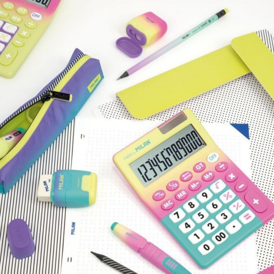 Calculator de Birou Milan, 12 Digits, Corp Plastic, Culoare Galben/Roz