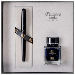 Set Stilou si Calimara de Cerneala Picasso, Culoare Negru, Model 8858N