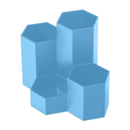 Suport Birou Ecada, 4 Compartimente de Plastic, Culoare Albastru