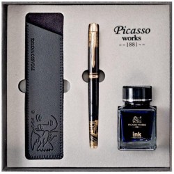 Set Stilou si Calimara de Cerneala Picasso si Etui, Culoare Negru, Model 9666N Set Stilou si Calimara de Cerneala Picasso si Etui, Culoare Negru, Model 9666N