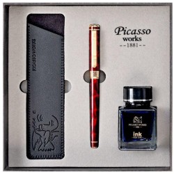 Set Stilou si Calimara de Cerneala Picasso si Etui, Culoare Rosu, Model 9902R Set Stilou si Calimara de Cerneala Picasso si Etui, Culoare Rosu, Model 9902R