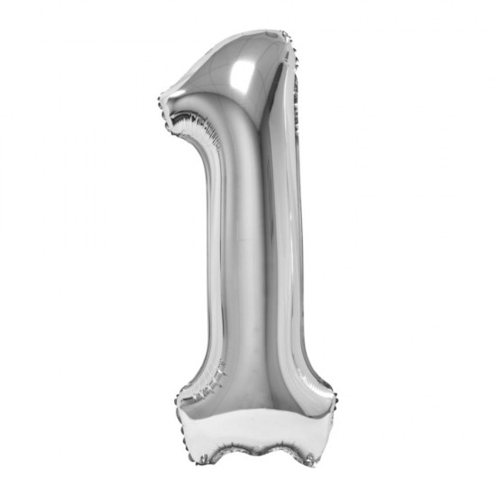 Balon Folie Cifra 1 Argintiu Daco, 100 cm