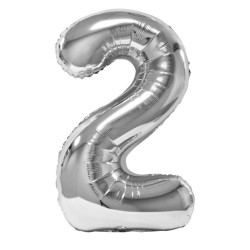Balon Folie Cifra 2 Argintiu Daco, 100 cm Balon Folie Cifra 2 Argintiu Daco, 100 cm