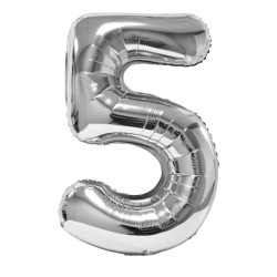 Balon Folie Cifra 5 Argintiu Daco, 100 cm