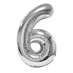 Balon Folie Cifra 6 Argintiu Daco, 100 cm