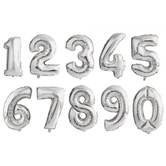 Balon Folie Cifra 0 Argintiu Daco, 40 cm
