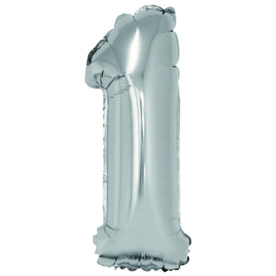 Balon Folie Cifra 1 Argintiu Daco, 40 cm