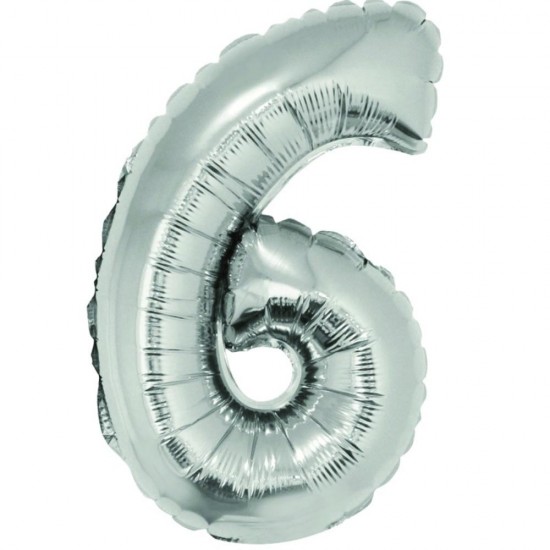 Balon Folie Cifra 6 Argintiu Daco, 40 cm