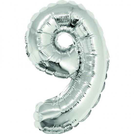 Balon Folie Cifra 9 Argintiu Daco, 40 cm