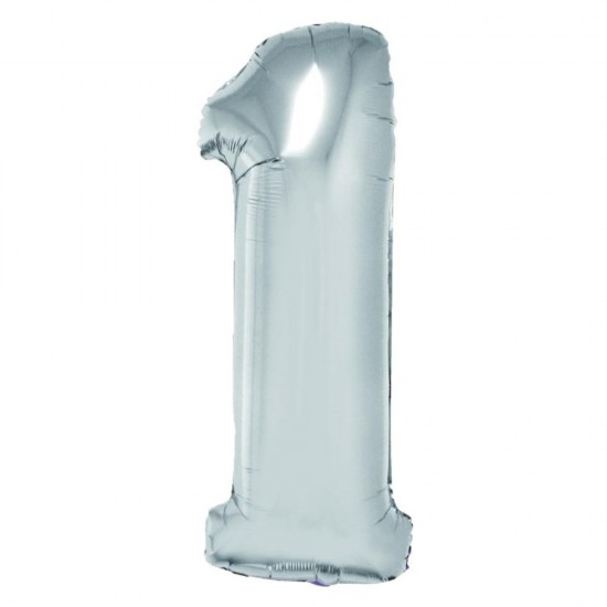 Balon Folie Cifra 1 Argintiu Daco, 85 cm