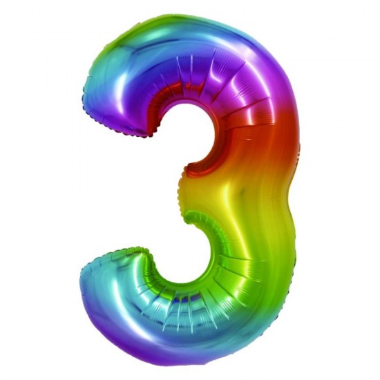 Balon Folie Cifra 3 Curcubeu Daco, 85 cm