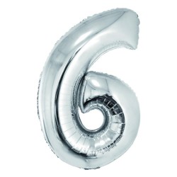 Balon Folie Cifra 6 Argintiu Daco, 85 cm