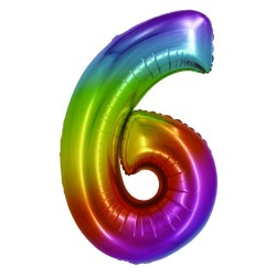 Balon Folie Cifra 6 Curcubeu Daco, 85 cm