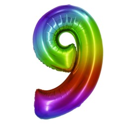 Balon Folie Cifra 9 Curcubeu Daco, 85 cm