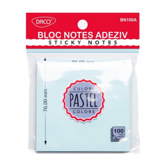 Bloc Notes Adeziv Albastru Pastel Daco, Dimensiune 76x76 mm, 100 File