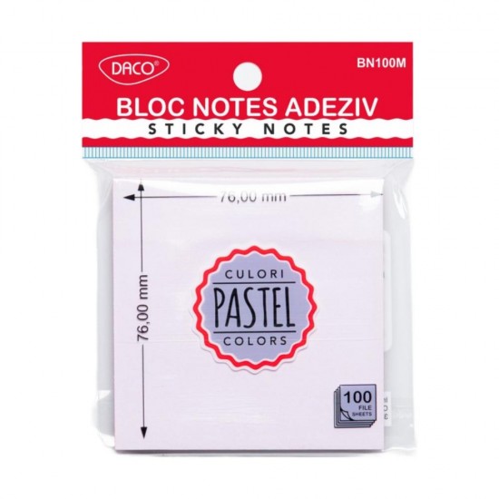Bloc Notes Adeziv Mov Pastel Daco, Dimensiune 76x76 mm, 100 File