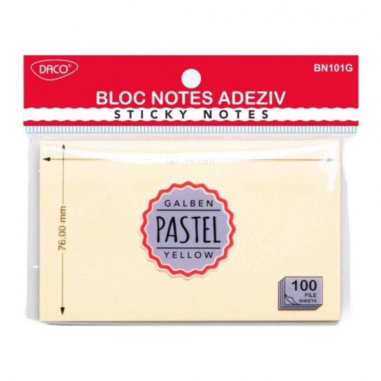 Bloc Notes Adeziv Galben Pastel Daco, Dimensiune 127x76 mm, 100 File