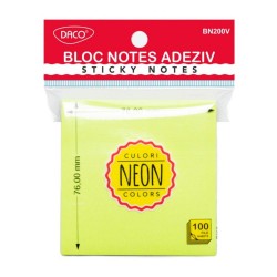 Bloc Notes Adeziv Verde Neon Daco, 76x76 mm, 100 File Bloc Notes Adeziv Verde Neon Daco, 76x76 mm, 100 File