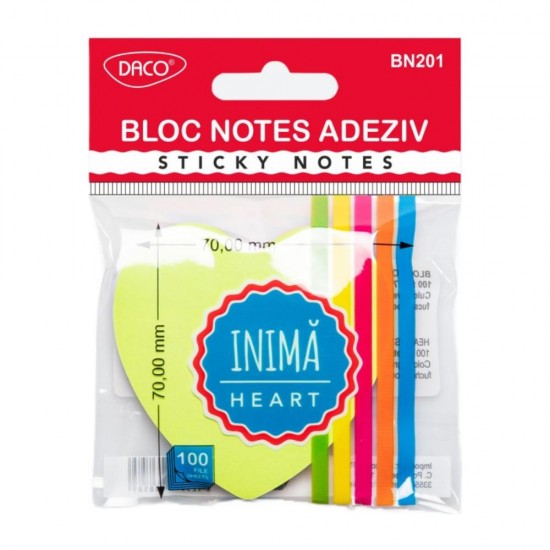Bloc Notes Adeziv Daco Inima, Dimensiune 70x70 mm, 100 File
