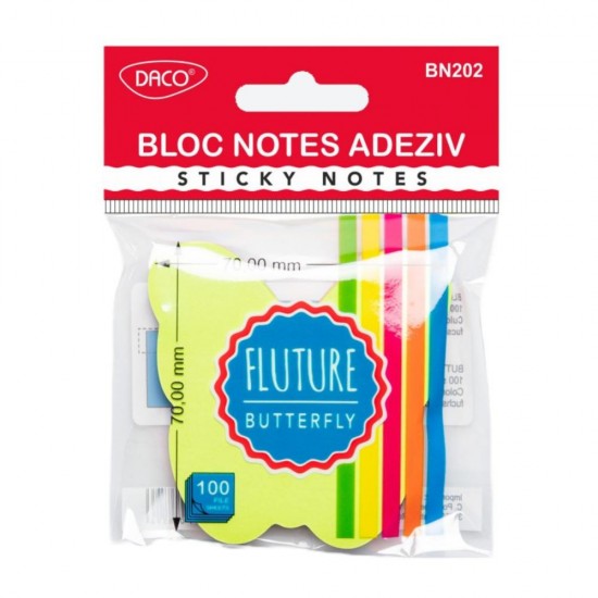 Bloc Notes Adeziv Daco Fluture, Dimensiune 70x70 mm, 100 File