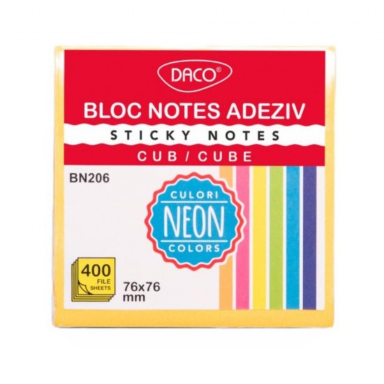 Bloc Notes Adeziv Daco Cub 400 File, 6 Culori, Dimensiune 76x76 mm