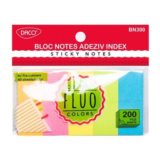 Bloc Notes Adeziv Index Daco, 5 Culori, Dimensiune 50x20 mm, 200 File