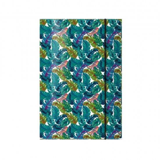Mapa din Carton Laminat cu Elastic, Model Tropical Leaves